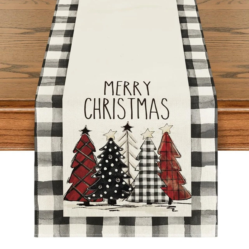 Rynx | Linen Christmas Table Runner Snowman Christmas Tree Home Dining Table Cloth Tablecloth 2023 Christmas Noel Christmas Decorations 2024