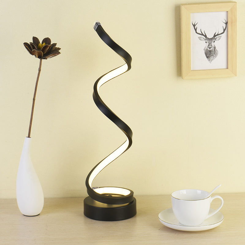 Rynx | Spiral Ribbon Metal Table Lamp Simplicity Black/White/Gold LED Work Lighting with Round Base in Warm/White Light