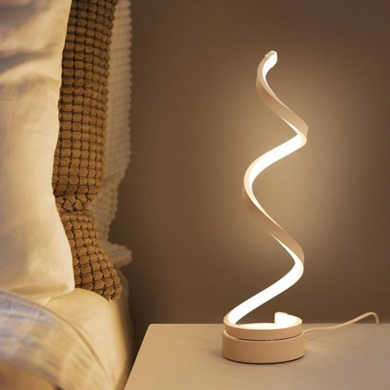 Rynx | Spiral Ribbon Metal Table Lamp Simplicity Black/White/Gold LED Work Lighting with Round Base in Warm/White Light