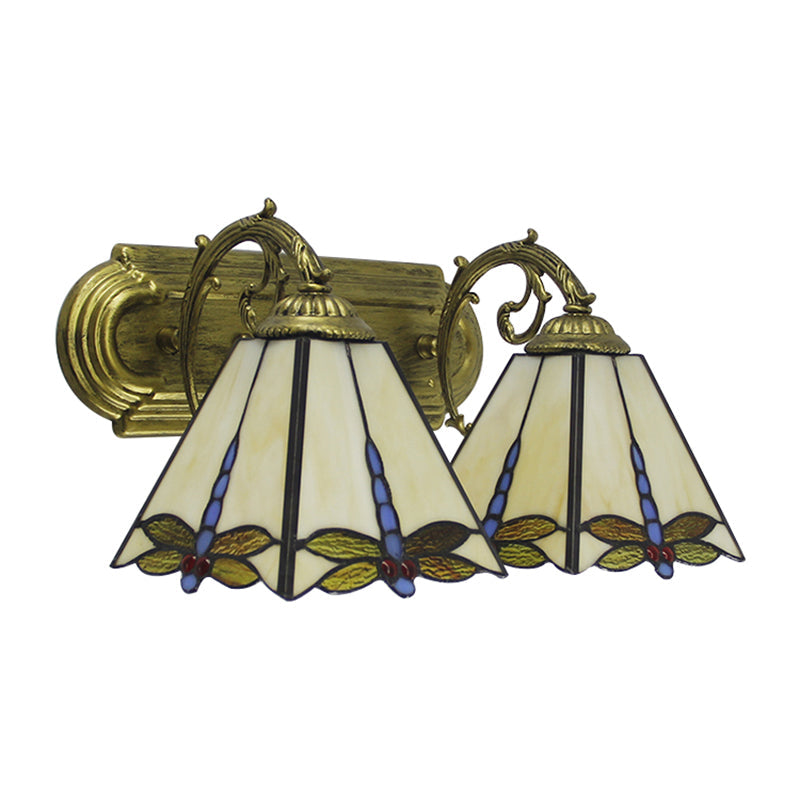 Rynx | Wall lamp Lodge with dragonfly pattern 2 heads stained glass wall mounting light in black/bronze
