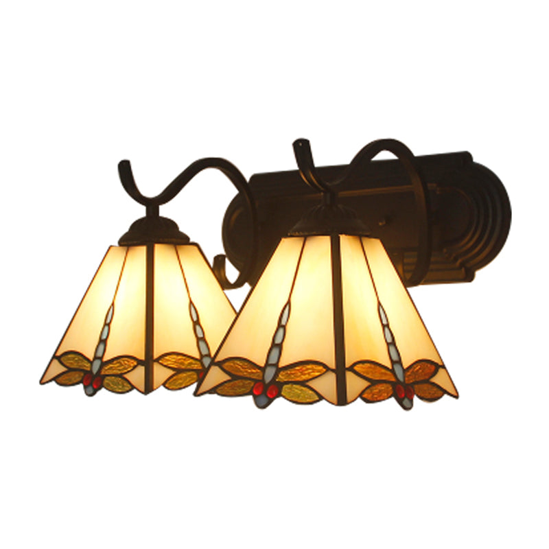 Rynx | Wall lamp Lodge with dragonfly pattern 2 heads stained glass wall mounting light in black/bronze