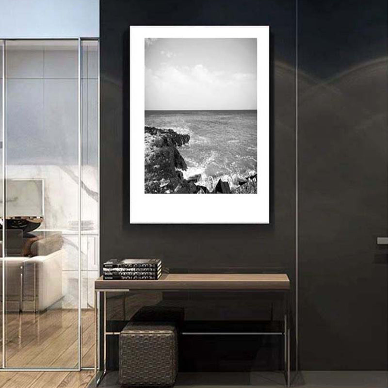 Rynx | Tropical Rocky Bay Seascape Canvas Print Dark Color Texture Wall Art for the Living Room