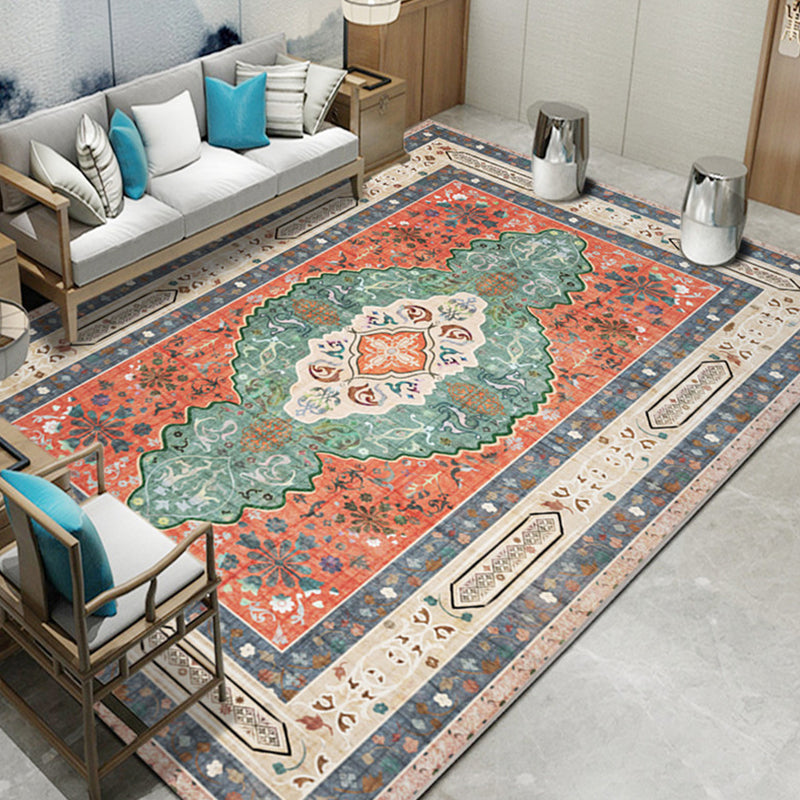 Rynx | Shabby Chic Floral Pattern Rug Multi-Color Polyester Rug Non-Slip Back Washable Pet-Friendly Flooring for Home