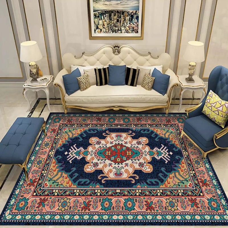 Rynx | Shabby Chic Floral Pattern Rug Multi-Color Polyester Rug Non-Slip Back Washable Pet-Friendly Flooring for Home