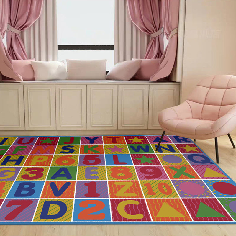 Rynx | Multicolored Letter Pattern Rug Polyester Kids Rug Pet Friendly Washable Non-Slip Rug for the Bedroom
