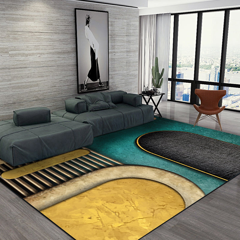 Rynx | Multicolour Bedroom Rug Contemporary Color Block Rug Polyester Washable Non-slip Underlay Pet Friendly Rug