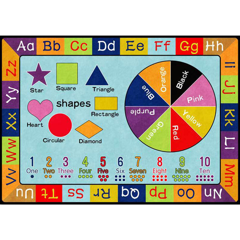 Rynx | Multicolor Kids Rug Kids Letter and Geometric Pattern Rug Polyester Washable Non-Slip Back Pet-Friendly Rug
