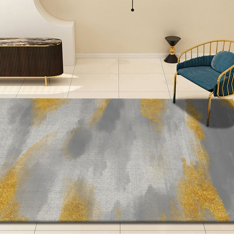 Rynx | Gold Abstract Rug Polyester Minimalist Rug Pet Friendly Washable Non-Slip Area Rug for Living Room