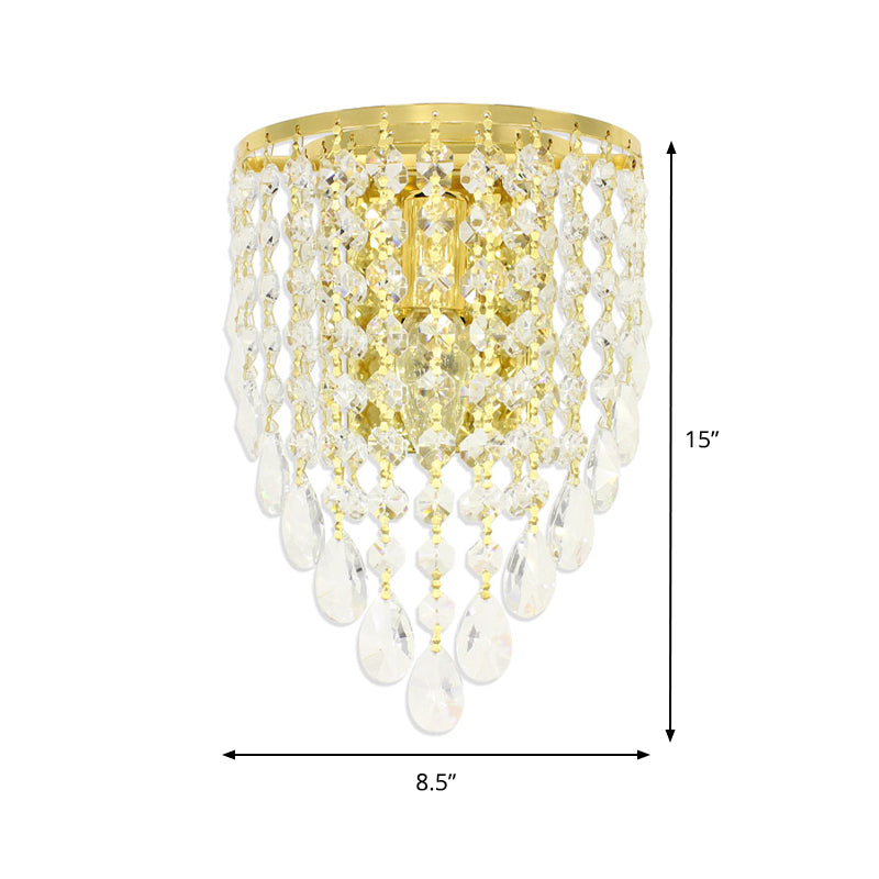 Rynx | 10"/15" W Z tapered wall lamp Vintage Metal 1 Lamp Gold Sconces with Clear Crystal Draping
