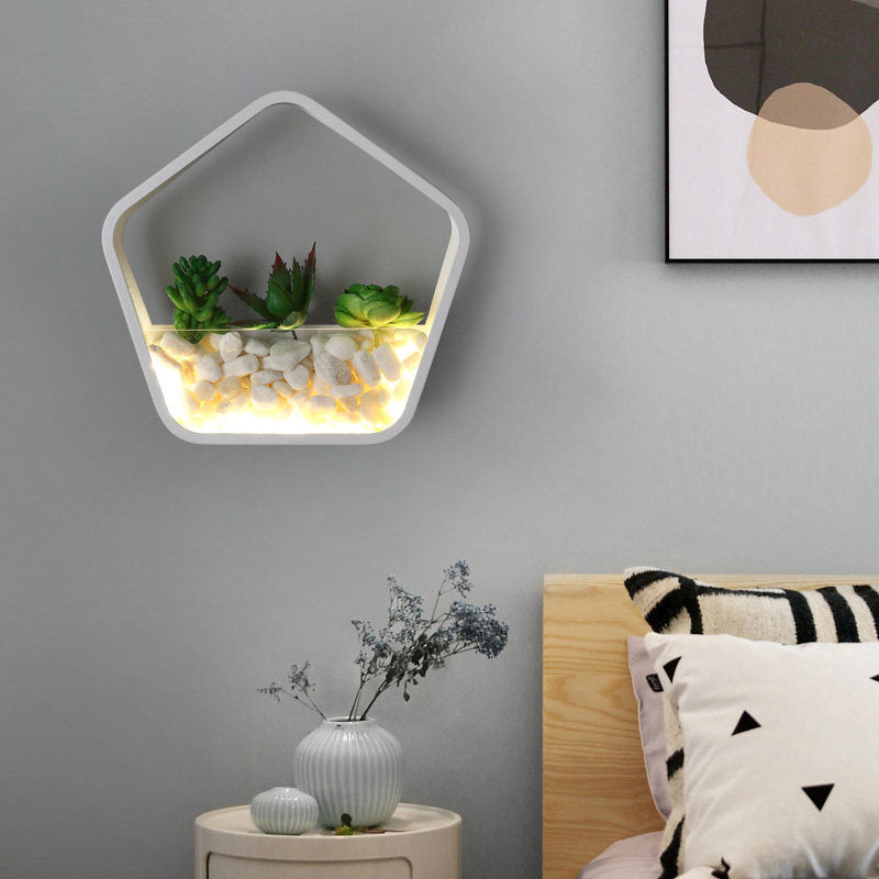 Rynx | Children's Room Fake Succulent Wall Light Metal Stone Contemporary White Wall Lamp