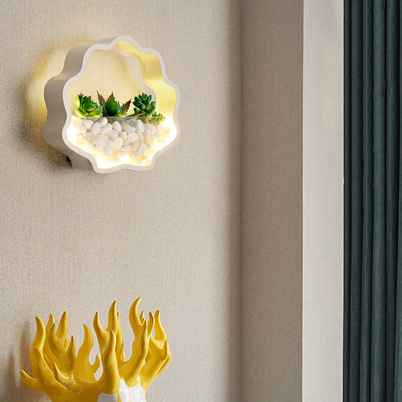 Rynx | Children's Room Fake Succulent Wall Light Metal Stone Contemporary White Wall Lamp