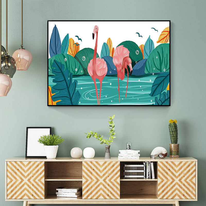 Rynx | Flamingo Print Painting Tropical Stylish Textured Canvas Wall Art for Dining Room