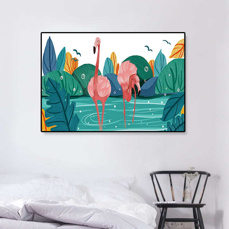 Rynx | Flamingo Print Painting Tropical Stylish Textured Canvas Wall Art for Dining Room