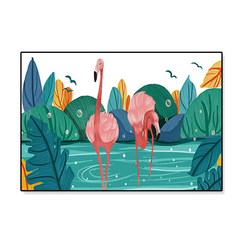 Rynx | Flamingo Print Painting Tropical Stylish Textured Canvas Wall Art for Dining Room
