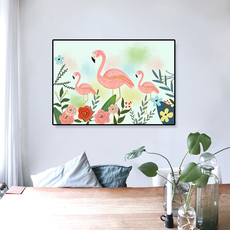 Rynx | Flamingo Print Painting Tropical Stylish Textured Canvas Wall Art for Dining Room
