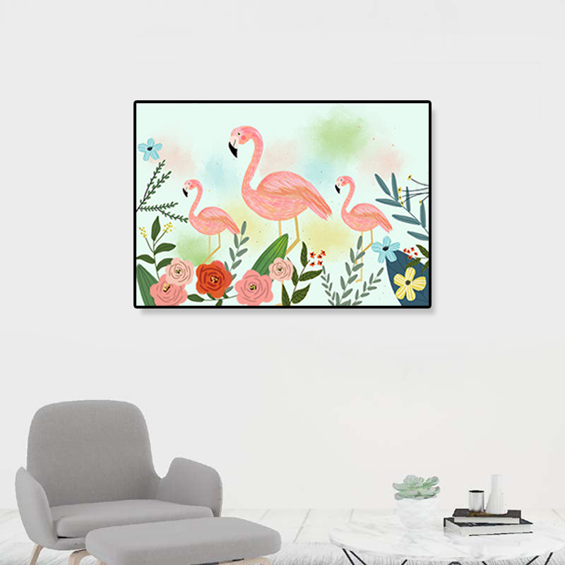 Rynx | Flamingo Print Painting Tropical Stylish Textured Canvas Wall Art for Dining Room