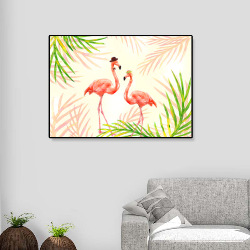 Rynx | Flamingo Print Painting Tropical Stylish Textured Canvas Wall Art for Dining Room