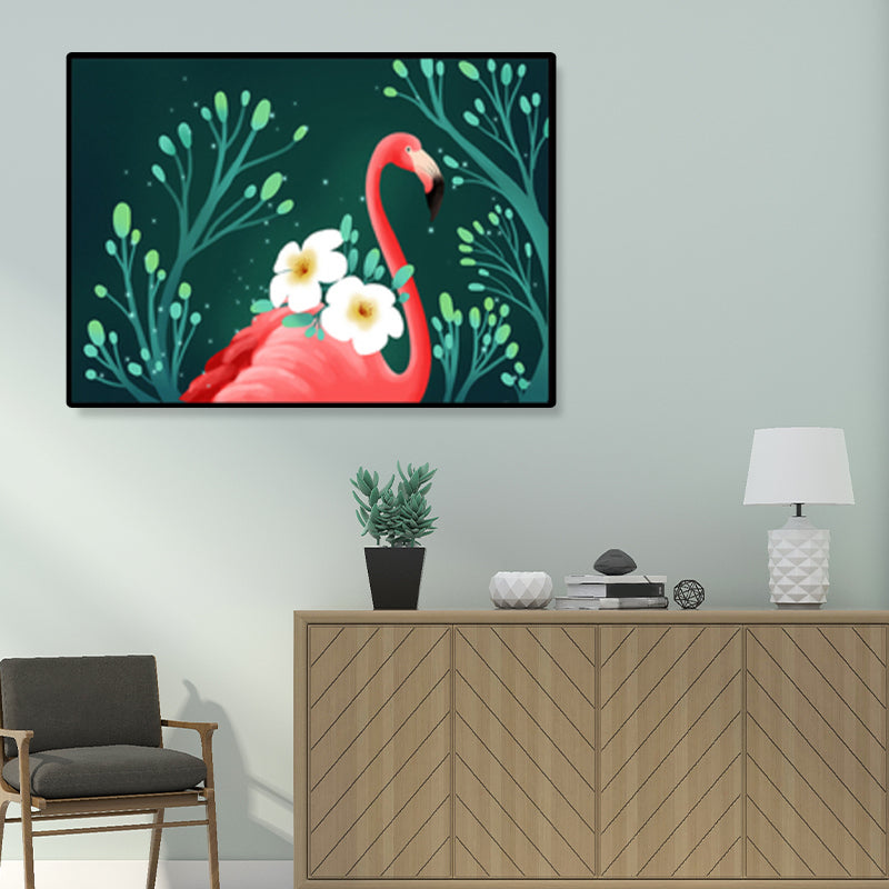Rynx | Flamingo Print Painting Tropical Stylish Textured Canvas Wall Art for Dining Room