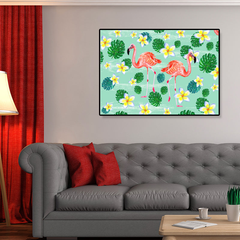 Rynx | Flamingo Print Painting Tropical Stylish Textured Canvas Wall Art for Dining Room