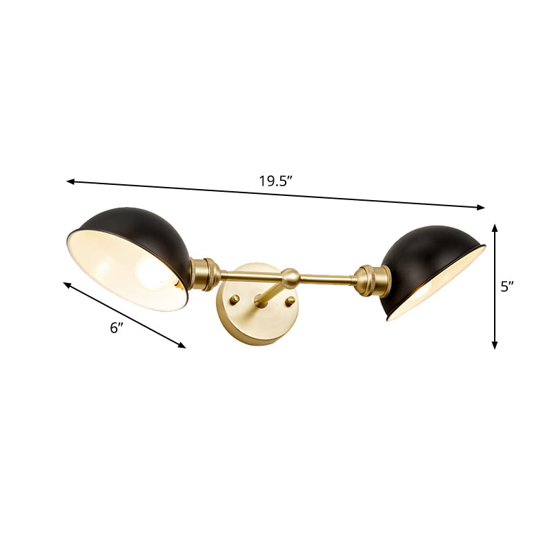 Rynx | 2 Heads Bathroom Wall Light Sconce Modern Black and Gold Vanity Lamp with Dome Metal Shade