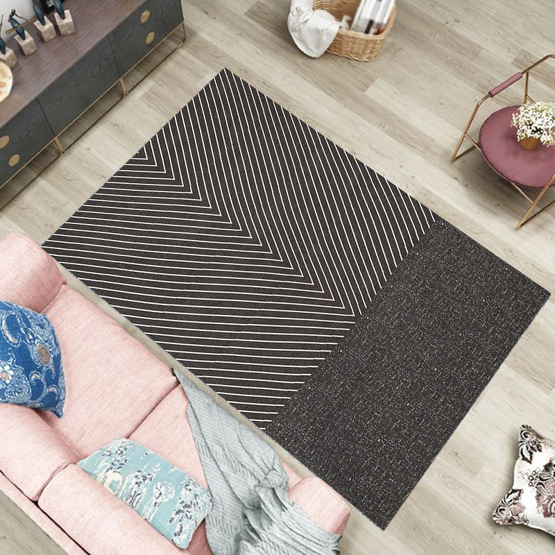 Rynx | Contemporary Striped Pattern Rug Black and Grey Polyester Carpet Anti-Slip Pet Friendly Washable Rug for Home