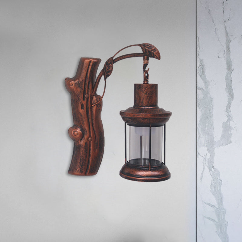 Rynx | Kerosene Gang Wall Light Fixture Coastal Clear Glass 1 Light Black/Copper Sconce Lamp