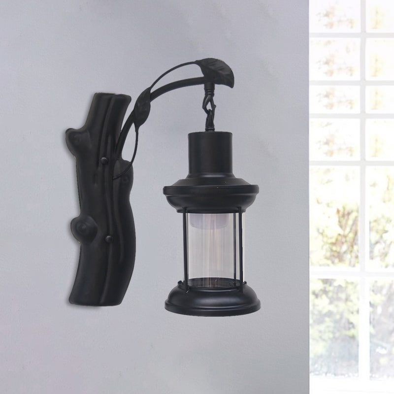 Rynx | Kerosene Gang Wall Light Fixture Coastal Clear Glass 1 Light Black/Copper Sconce Lamp