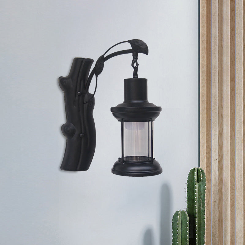 Rynx | Kerosene Gang Wall Light Fixture Coastal Clear Glass 1 Light Black/Copper Sconce Lamp