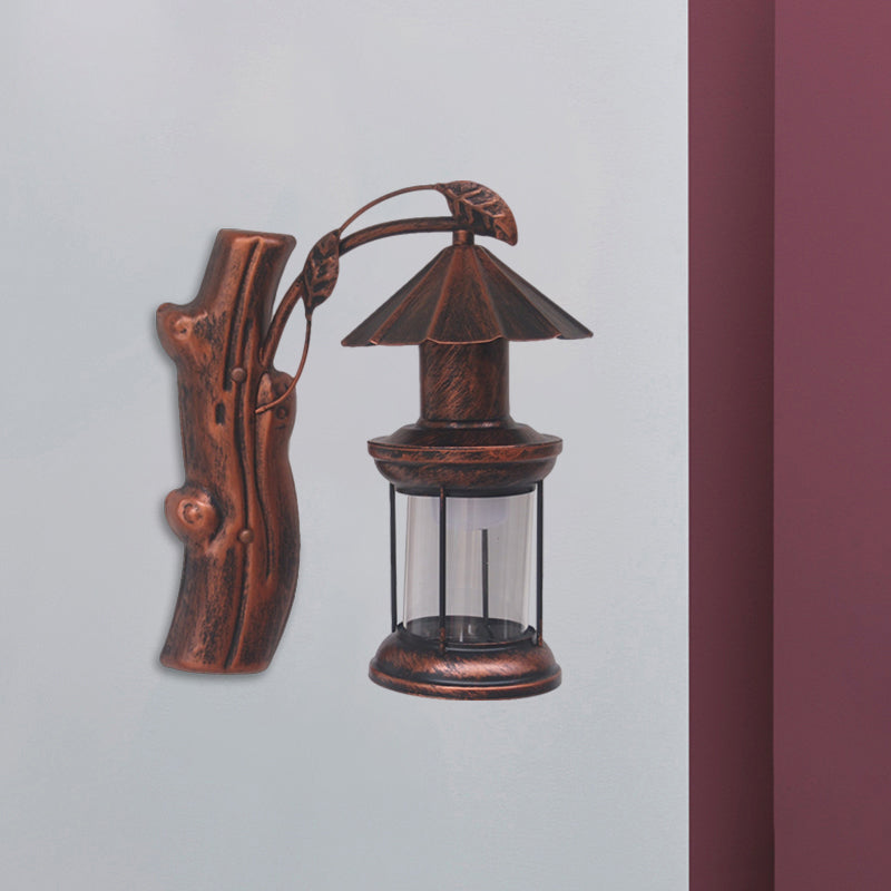 Rynx | 1 Light Clear Glass Wall Sconces Light Retro Coastal Black/Copper Petroleum Hallway Lighting Fixture