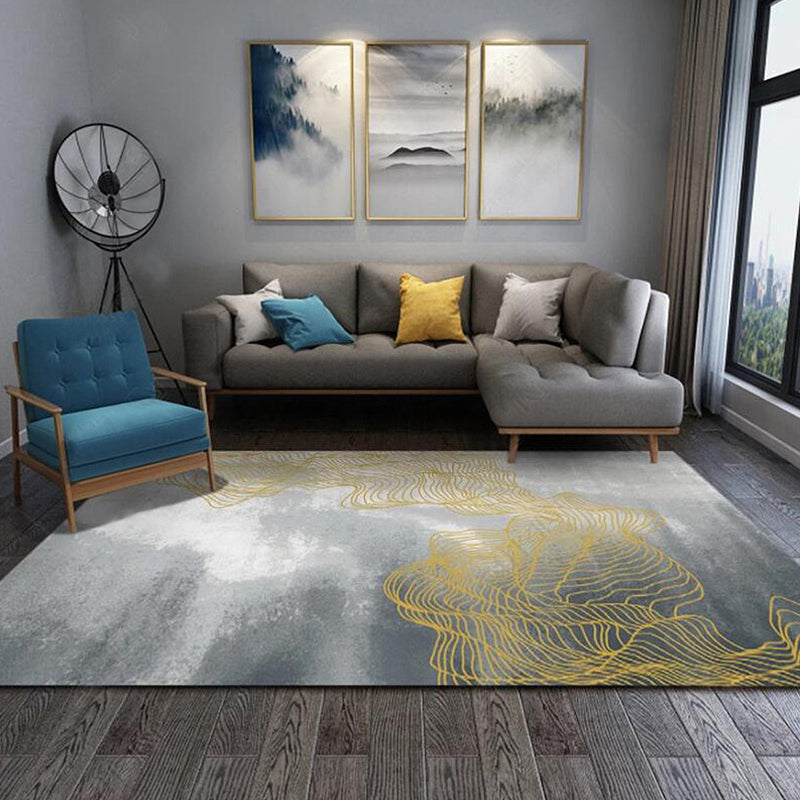 Rynx | Gray Modernist Rug Polyester Swirl Stripe Pattern Rug Pet Friendly Washable Non-Slip Carpet for Bedroom
