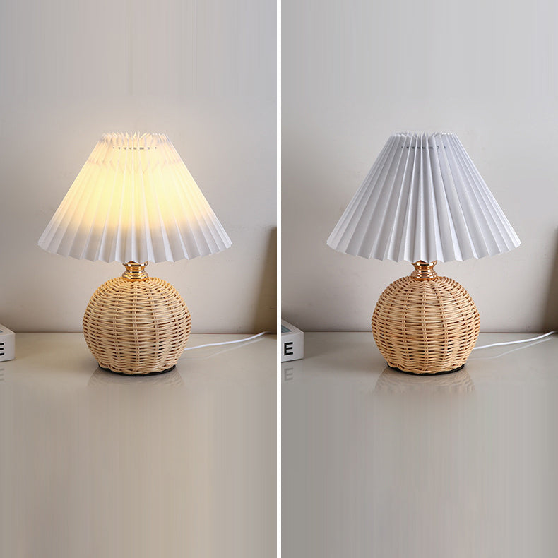 Rynx | RattaLume Nordic LED Table Lamp | Woven Rattan & Foldable Fabric Shade | Mood Light | Decor for the Bedroom