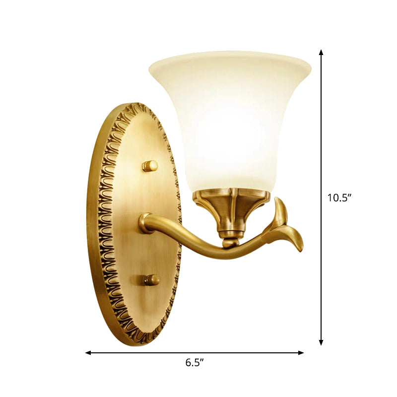 Rynx | Rural Bell Wall Lighting 1/2-Light Cream Glass Wall Lamp with Oval Back Plate in Brass