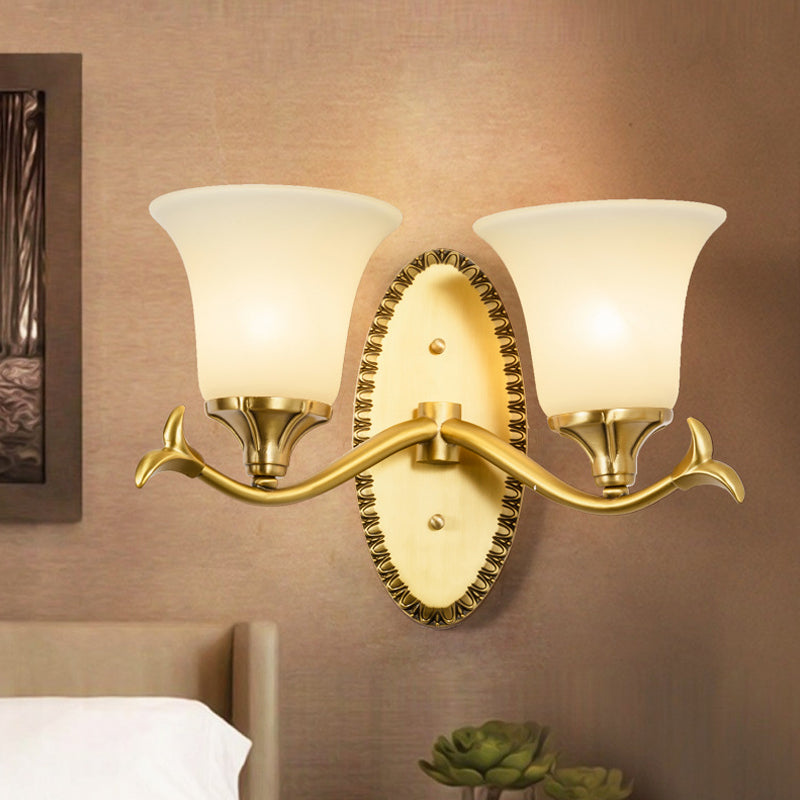 Rynx | Rural Bell Wall Lighting 1/2-Light Cream Glass Wall Lamp with Oval Back Plate in Brass