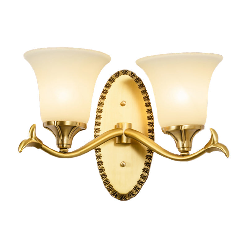 Rynx | Rural Bell Wall Lighting 1/2-Light Cream Glass Wall Lamp with Oval Back Plate in Brass
