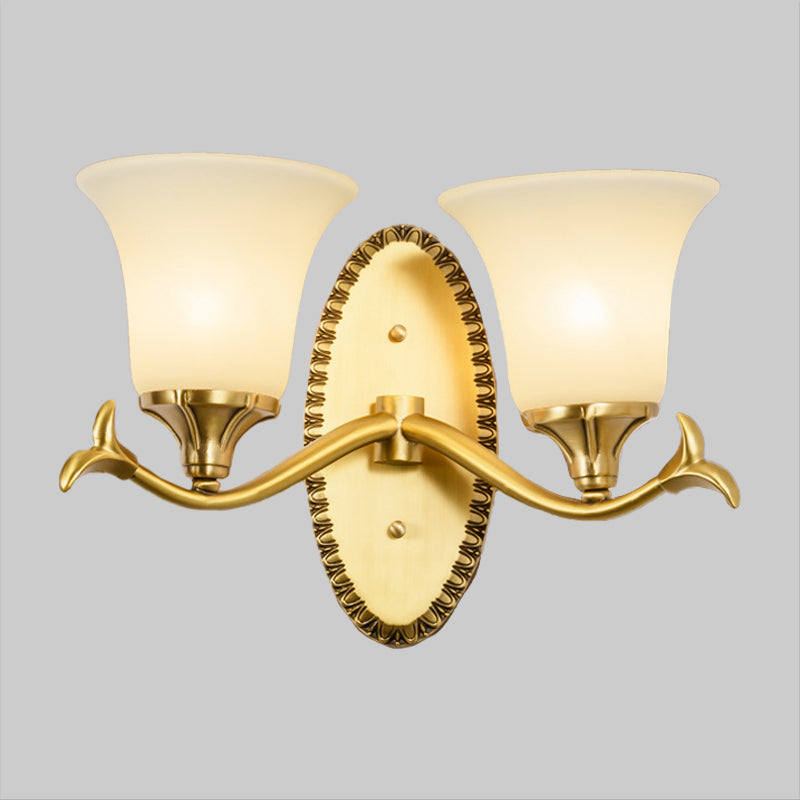 Rynx | Rural Bell Wall Lighting 1/2-Light Cream Glass Wall Lamp with Oval Back Plate in Brass