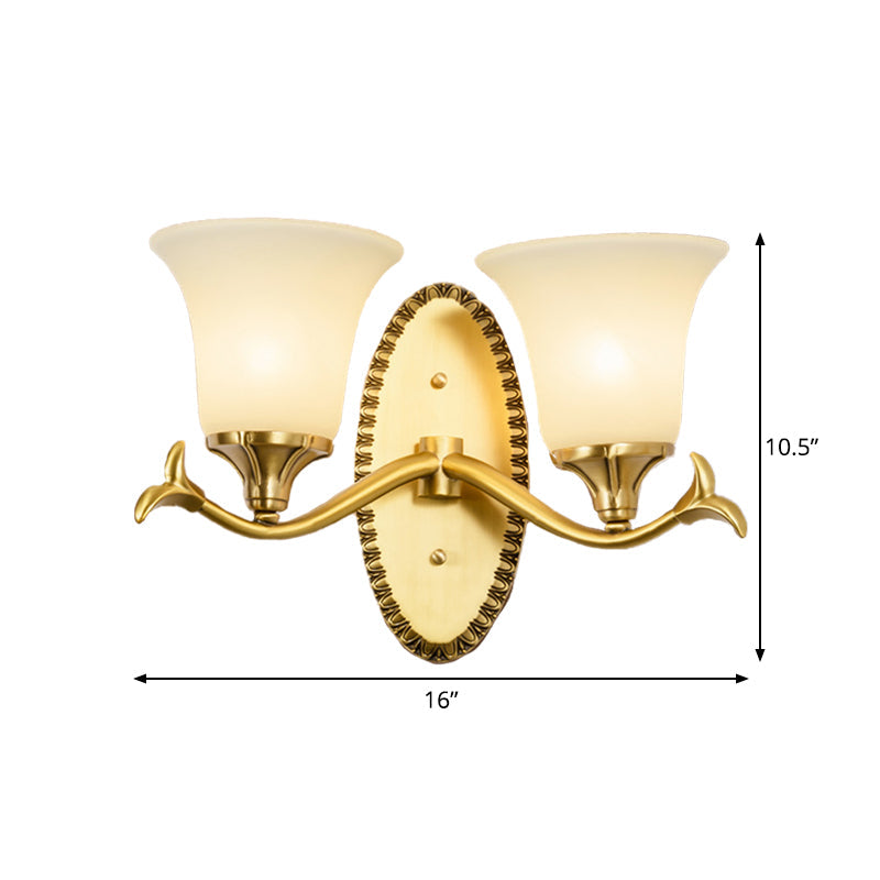 Rynx | Rural Bell Wall Lighting 1/2-Light Cream Glass Wall Lamp with Oval Back Plate in Brass