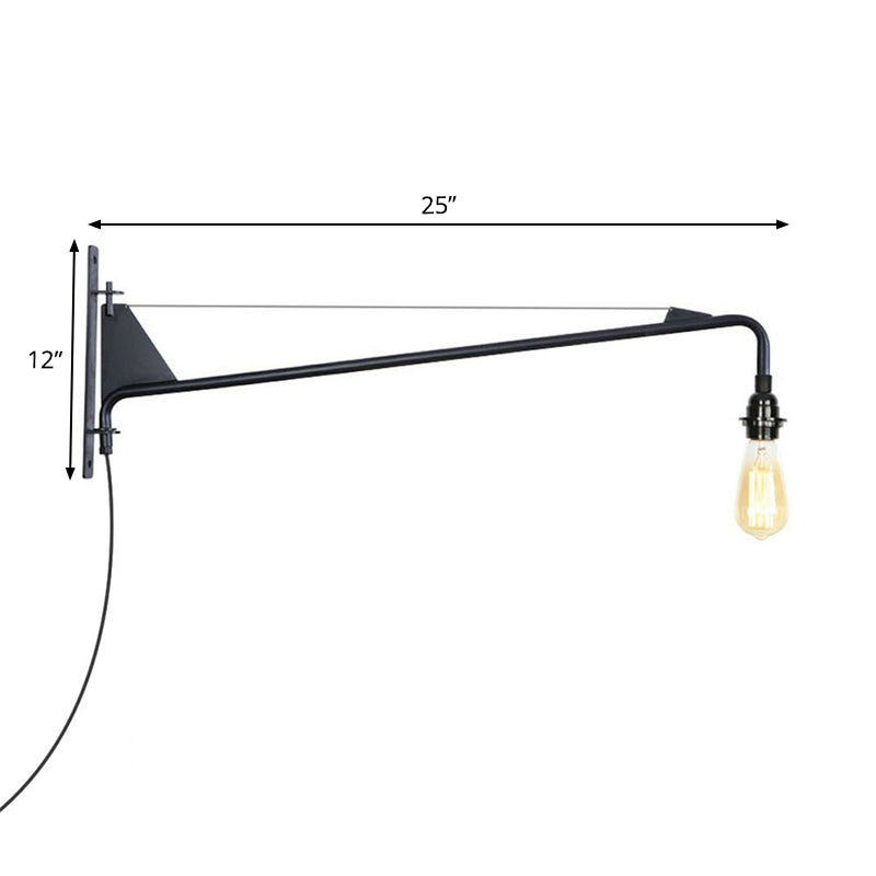 Rynx | Industrial Scalloped/Exposed Wall Lamp 1/2-Light Iron Plug-in Wall Mounted Lighting with Long Swing Arm in Black