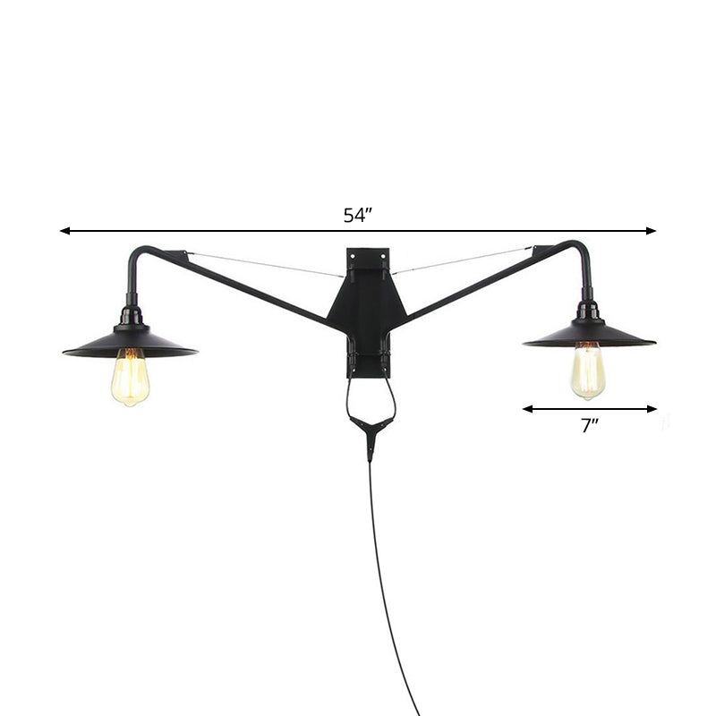 Rynx | Industrial Scalloped/Exposed Wall Lamp 1/2-Light Iron Plug-in Wall Mounted Lighting with Long Swing Arm in Black