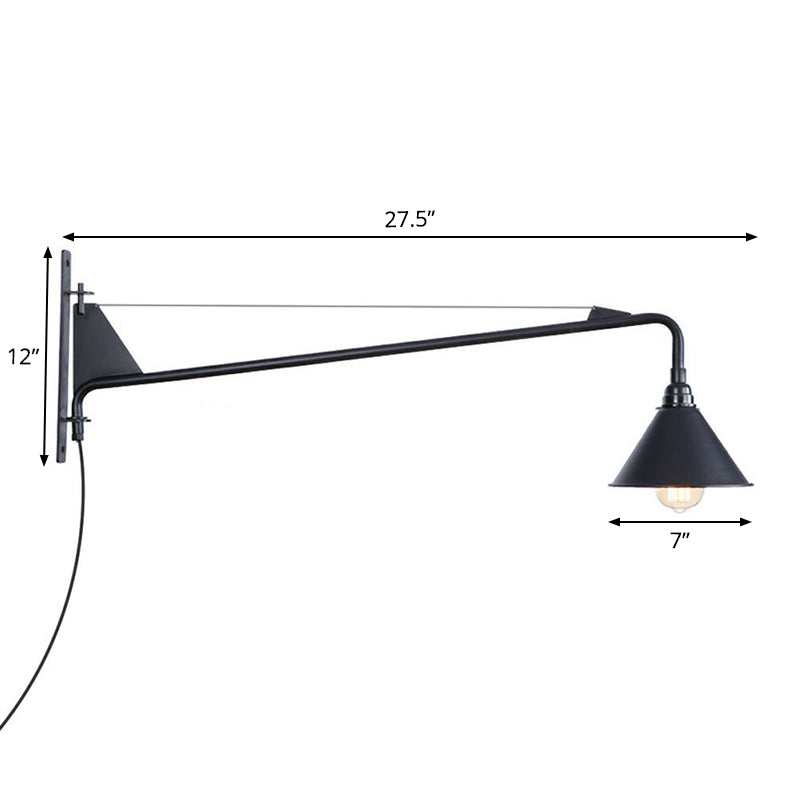 Rynx | Industrial Scalloped/Exposed Wall Lamp 1/2-Light Iron Plug-in Wall Mounted Lighting with Long Swing Arm in Black