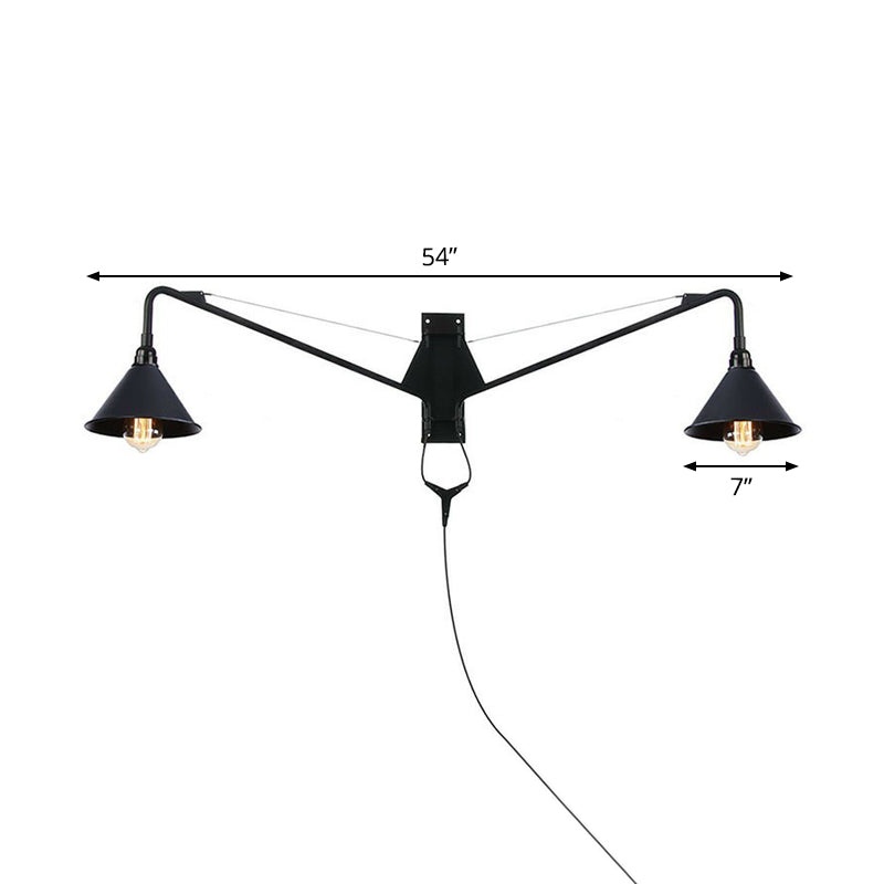 Rynx | Industrial Scalloped/Exposed Wall Lamp 1/2-Light Iron Plug-in Wall Mounted Lighting with Long Swing Arm in Black