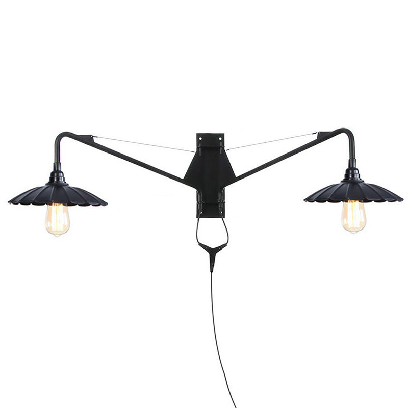Rynx | Industrial Scalloped/Exposed Wall Lamp 1/2-Light Iron Plug-in Wall Mounted Lighting with Long Swing Arm in Black