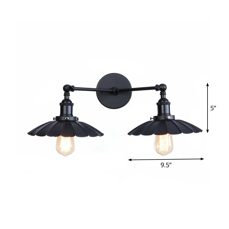 Rynx | 2 Lights Wall Mounted Lamp Retro Cone/Shell Pivot Shade Metal Wall Light in Black for Bathroom