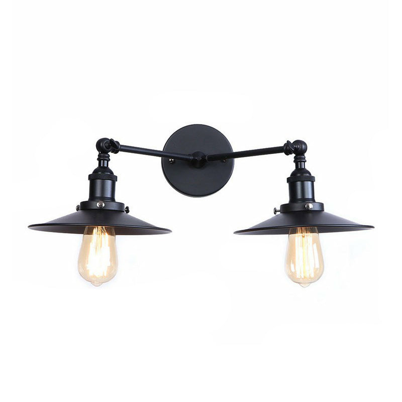 Rynx | 2 Lights Wall Mounted Lamp Retro Cone/Shell Pivot Shade Metal Wall Light in Black for Bathroom