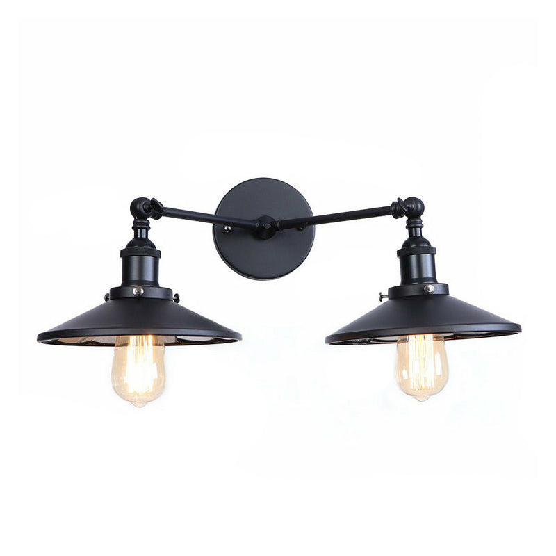 Rynx | 2 Lights Wall Mounted Lamp Retro Cone/Shell Pivot Shade Metal Wall Light in Black for Bathroom
