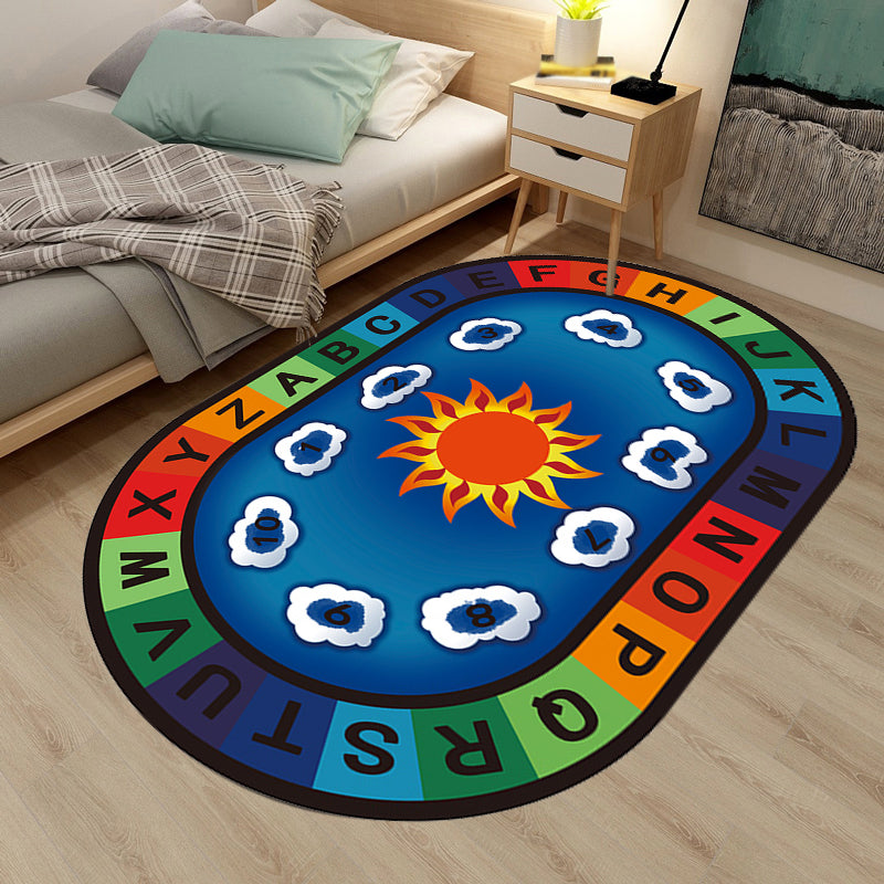 Rynx | Multicolor Kids Room Carpet Cartoon Alphabet Letters and Numbers Carpet Polyester Pet-Friendly Carpet