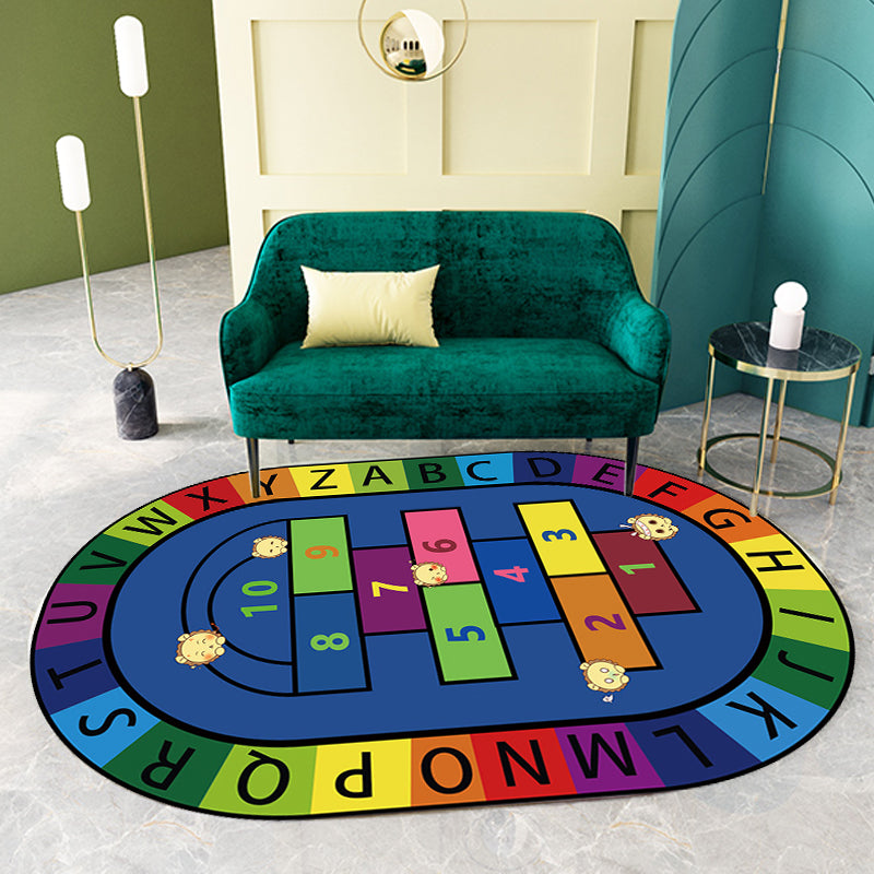 Rynx | Multicolor Kids Room Carpet Cartoon Alphabet Letters and Numbers Carpet Polyester Pet-Friendly Carpet