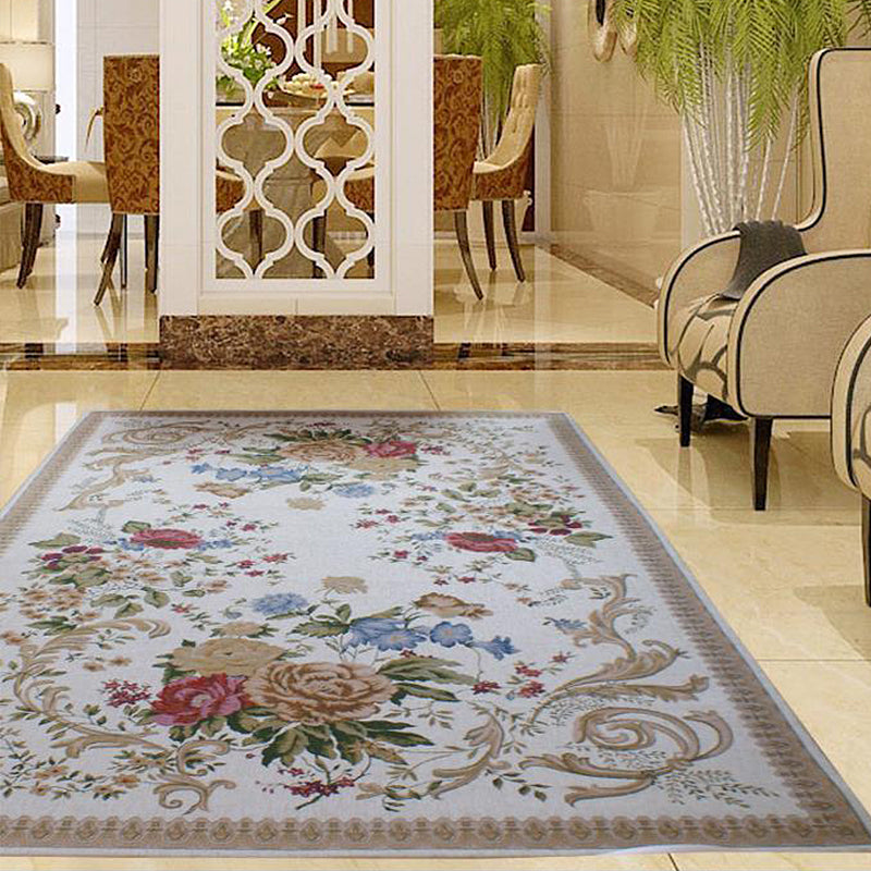 Rynx | Traditional Flower Pattern Carpet Khaki Retro Carpet Polyester Washable Pet Friendly Non-Slip Back Area Rug for Living Room