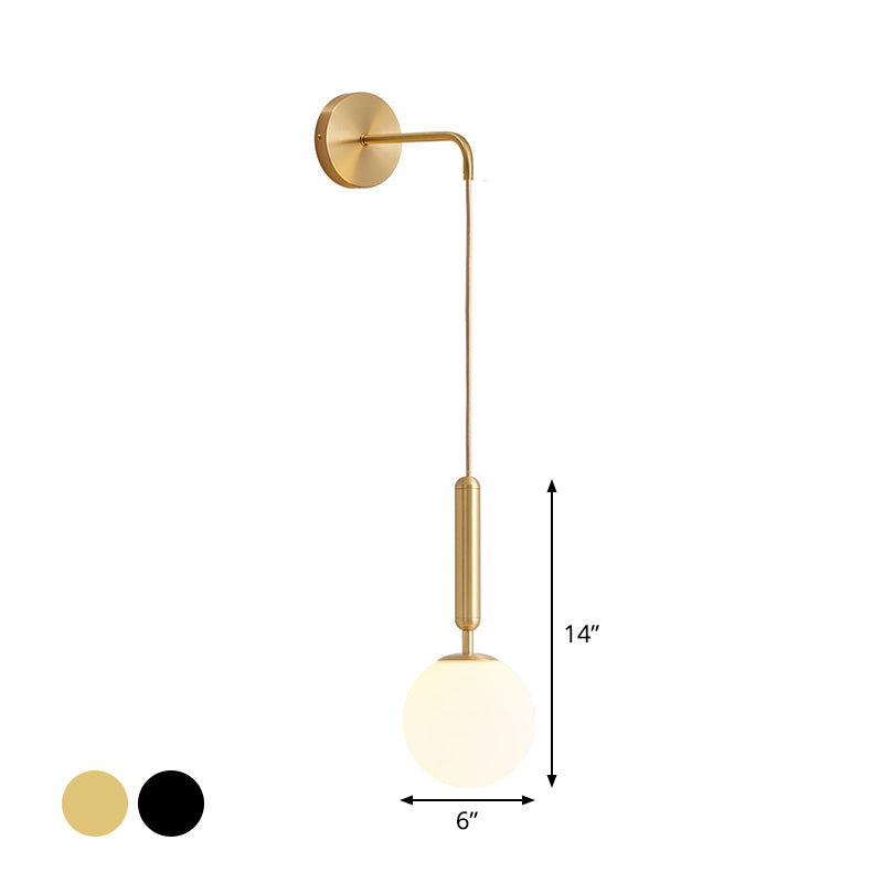 Rynx | Spherical Nightstand Wall Lamp Clear Water/White Glass Single Postmodern Wall Mounted Lamp in Black/Gold