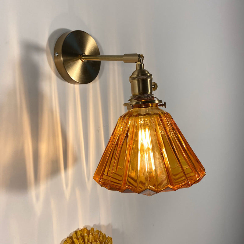 Rynx | Single-Bulb Bedroom Wall Light Postmodern Gold Rotatable Wall Sconce with Oval/Diamond/Gathered Blue/Clear/Green Glass Shade