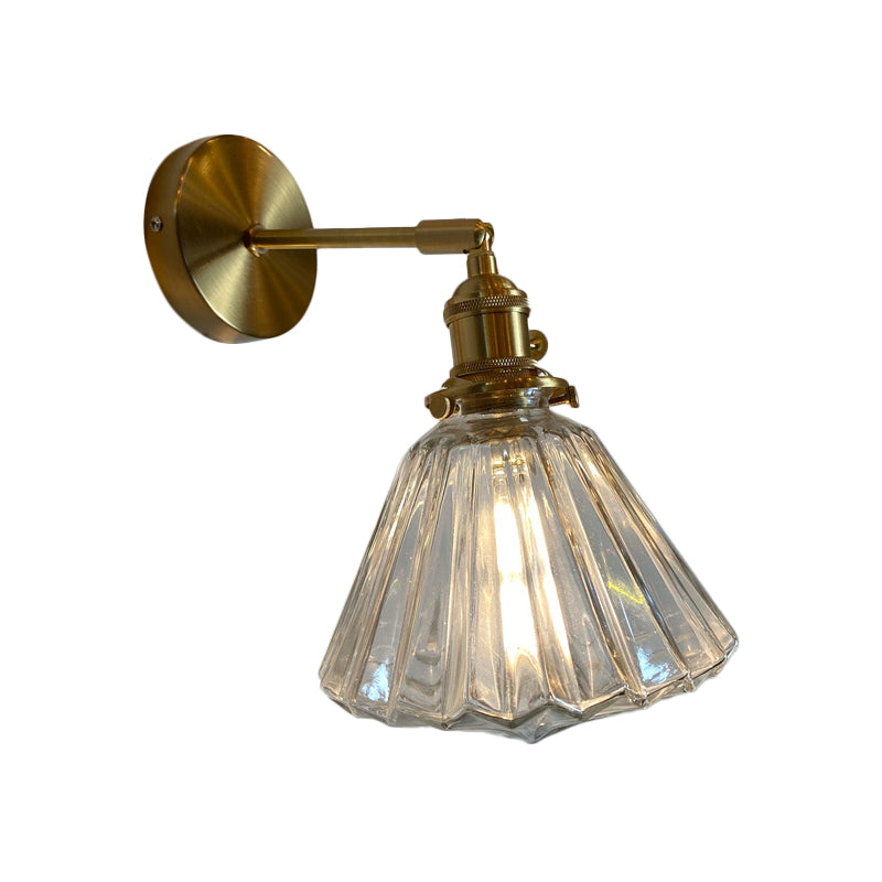 Rynx | Single-Bulb Bedroom Wall Light Postmodern Gold Rotatable Wall Sconce with Oval/Diamond/Gathered Blue/Clear/Green Glass Shade